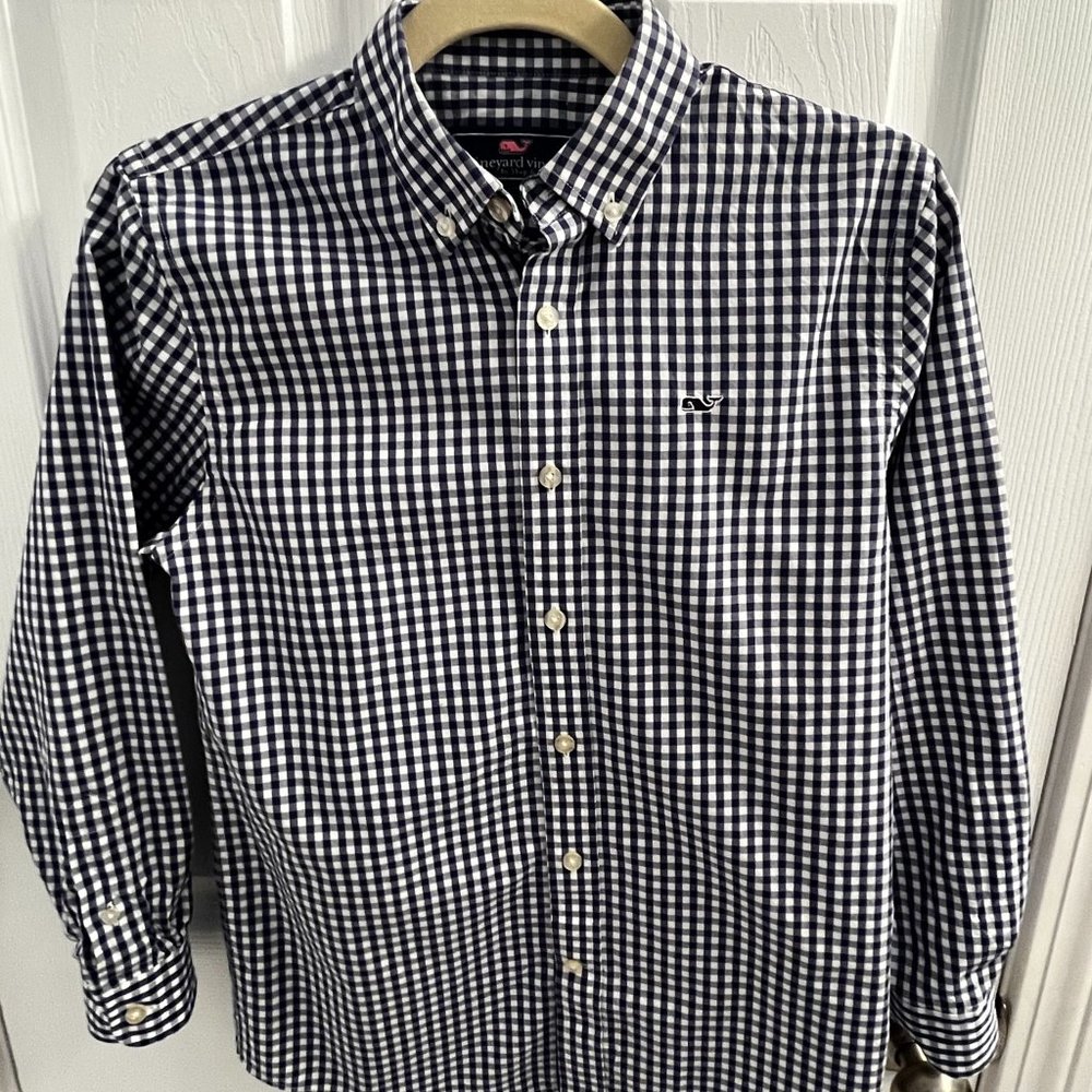 Vineyard Vines Boys Whale Shirt  - Navy & White Check